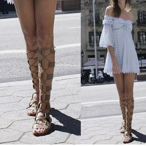 ZARA TAUPE LEATHER GLADIATOR ROMAN SANDALS size 37